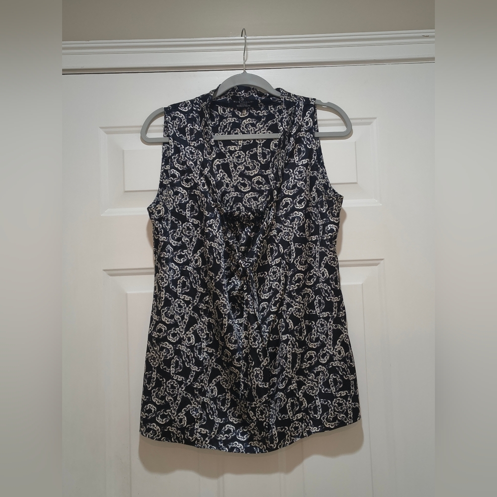Elie Tahari Black & White Chain Print Sleeveless Silk Blouse Size Medium